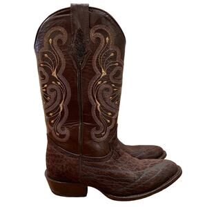 Los Gueritos Cowboy Boots Brown with Gold Embroidery M Sz 7